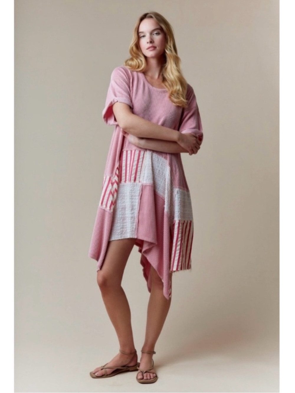 Fantastic Fawn Pink Striped Ribbed Tee Dress